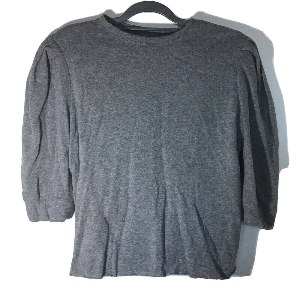 Abound Gray Puff 3/4 Sleeve Raw Cut Hem Sweater
